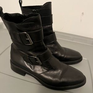 Emanuele Crasto Black Italian leather booties with buckle design. size 8